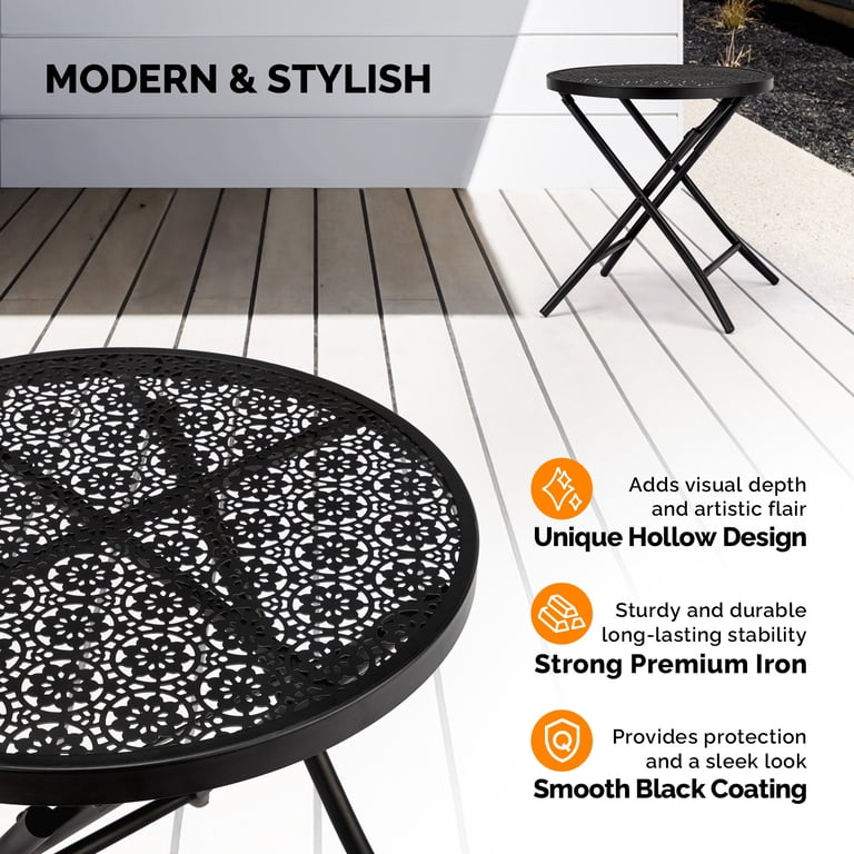AsterOutdoor Folding Patio Side Table 18-Inch, Black photo 5