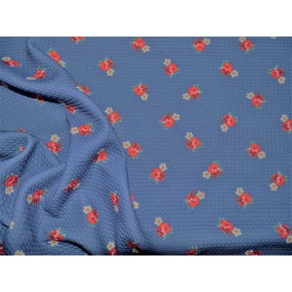 Bullet Printed Liverpool Textured Fabric Stretch Denim Blue Red Yellow Floral O46