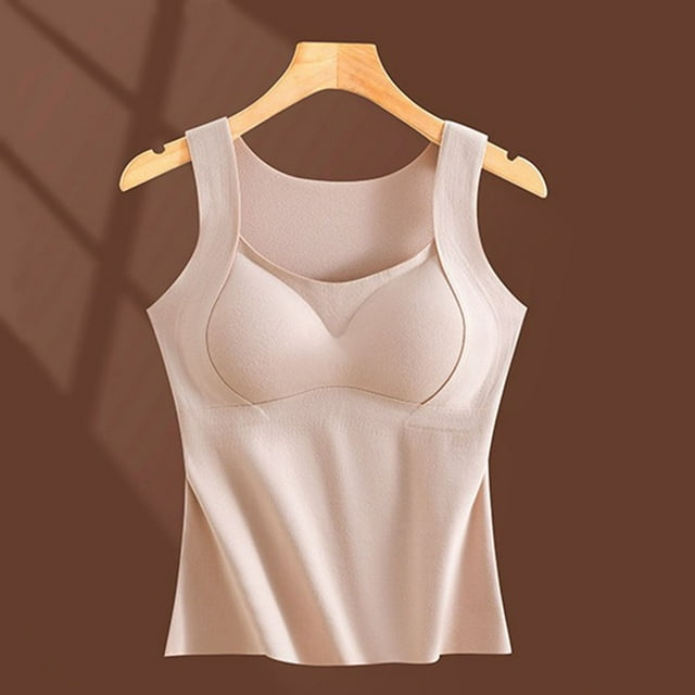 Ropa interior térmica para mujer, cálida, de color liso, para otoño e invierno, con almohadilla para el pecho sin costuras, con parte inferior de terciopelo y parte superior interior, sujetador de dac