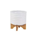 thumbnail image 1 of Sagebrook Home 14485-02 CERAMIC 8" PLANTER ON STAND, WHITE STRIPE, 1 of 3