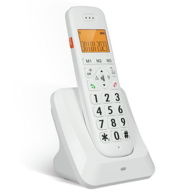 Bisofice Cordless Phone Model D1011 with 1.8-Inch LCD Screen, Memory for 30 Incoming Calls, 10 Outgoing Calls, and 13 Speed Dial Keys, Large Buttons, Side Volume Control, Rechargeable, Available in