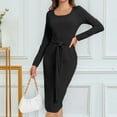 thumbnail image 2 of USSUMA Spring Dresses for Women 2025 Women'S Casual Dresses Long Sleeve Square Neck Casual Solid Color Split Tie Maxi Dress Vintage Dresses Comfortable Skirt Climbing Black Dress Size-L, 2 of 3