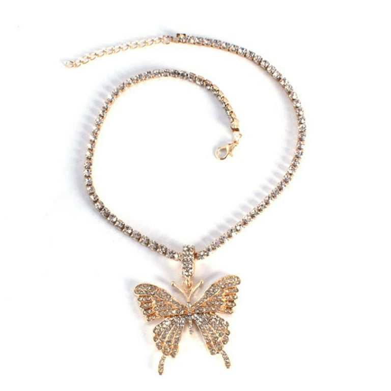 XIAQUJ Super Beautiful Sparkling Diamond Necklace Butterfly Linked