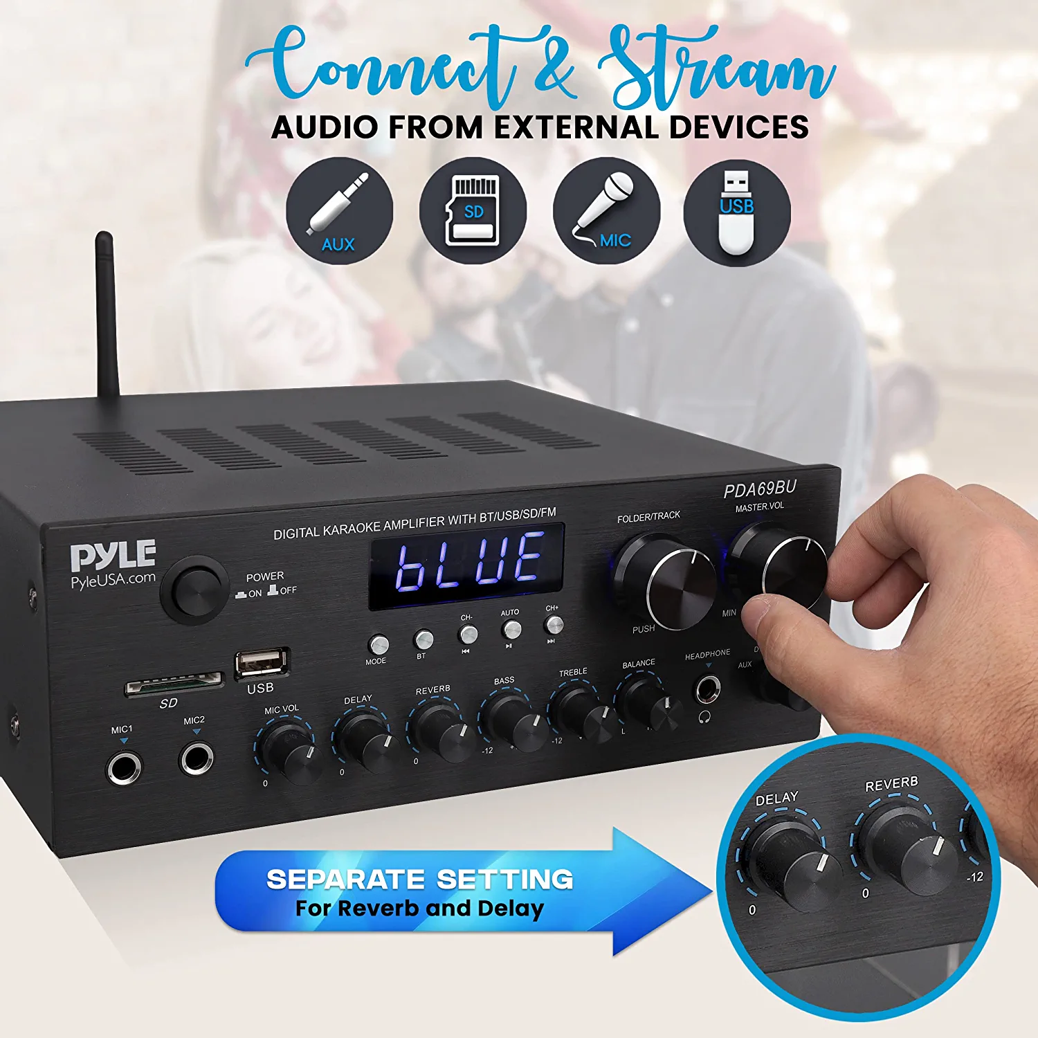 Pyle Bluetooth Home Audio Amplifier Dual Channel Sound Audio System, Compatible with All of Your Favorite Bluetooth Devices (iPhone, Androids, Smartphones, iPad, Tablets, etc.)