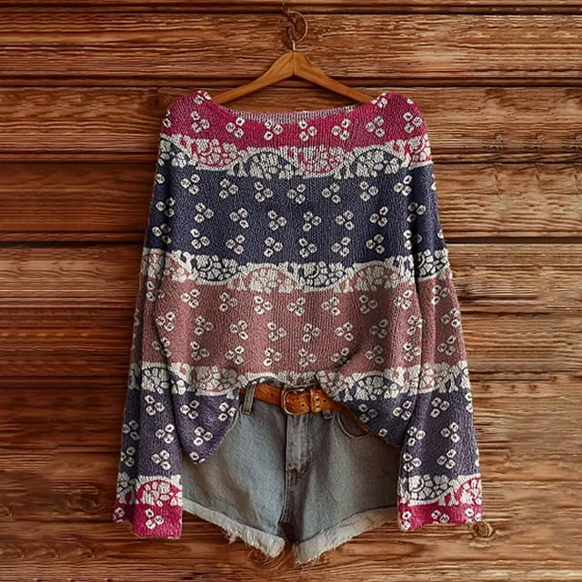 IMENGL Chandail Décontracté à Imprimé Artistique pour Femme en Tricot, Rouge G, Taille M-3TG
