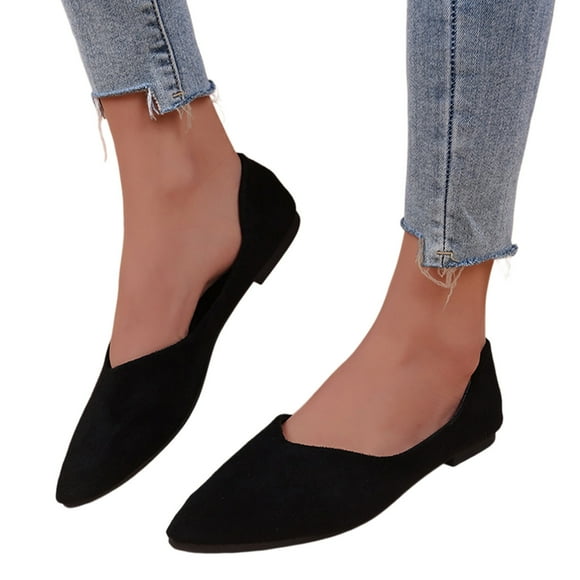 Dakaela Women's Ballet Flats Comfortable Casual Dressy Shoes Pointed Toe Suede Slip on Loafers Black 8