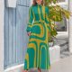 thumbnail image 3 of Vestido largo de verano para mujer con estampado abstracto moderno de mediados de siglo en turquesa, verde azulado y mostaza de estilo retro de Palm Springs, 3 of 4