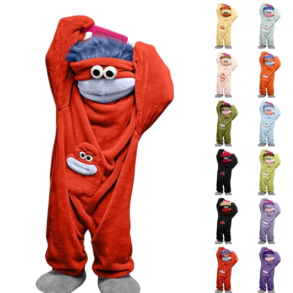 Big Mouth Monster Onesie Funny Big Mouth Monster Pajamas Onesie Adult Soft Plush Loungewear with Comb and Shoes, 12 Colors, 100-140