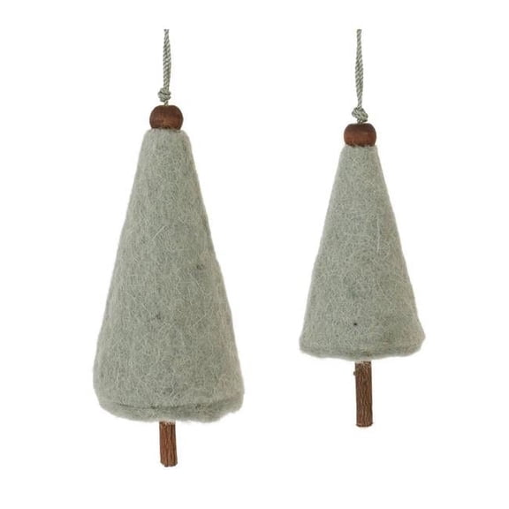Melrose 91207DS 5.5 & 6.75 in. Plastic, Wool & Wood Felt Pine Tree Ornament, Green - Set of 8