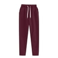 thumbnail image 7 of YOIAVAIOY Women Solid Casual Tracksuit Drawstring Waist Pants and Crew Neck Sweatshirt Matching Set 2 Piece Athletic Gym Sweat Suit Wine M, 7 of 7