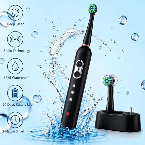JUUTREN Electric Toothbrush for Adults and Kids，Rechargeable Sonic Toothbrush with 2 Brush Heads,3 Modes and 2-Minute Smart Timer Reminder