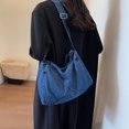 thumbnail image 3 of Bolso Hobo Elegante para Mujer Bolso Compras Gran Capacidad Mezclilla Color Sólido (azul Oscuro), 3 of 8