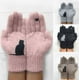 thumbnail image 5 of 2 pares de guantes de punto de lana con estampado de pájaros y gatos, resistentes al frío y al calor para otoño e invierno (rosa), 5 of 5