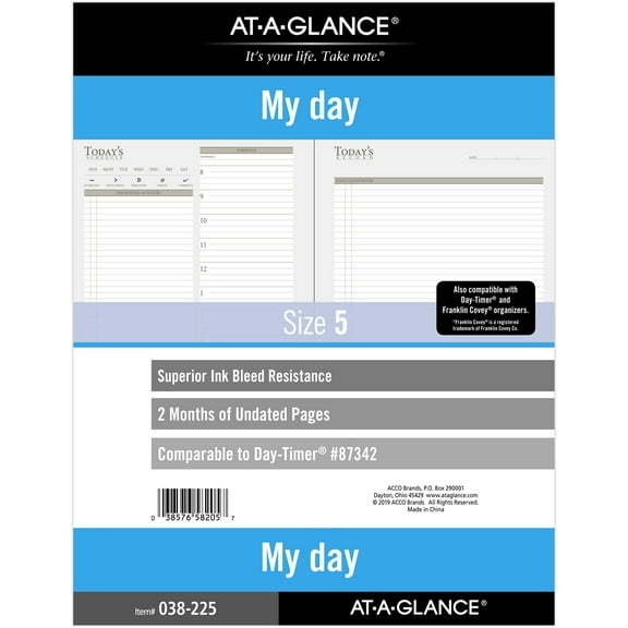 AT-A-GLANCE Undated Daily Planner Refill Loose-Leaf Folio Size 8 12 x 11 -