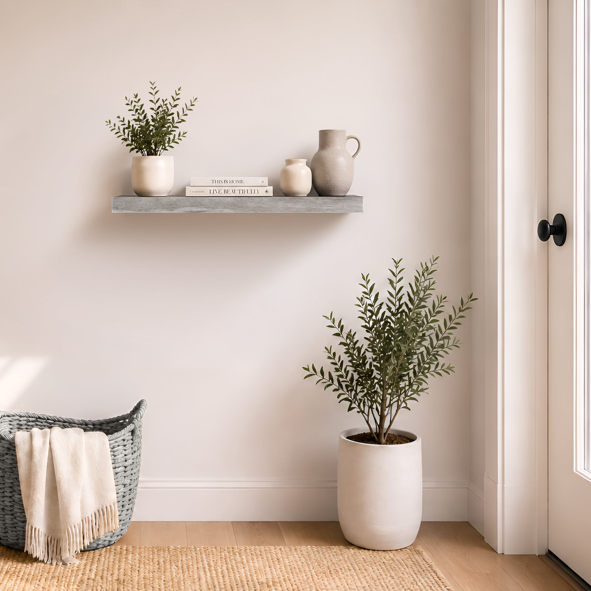 Sorbus 24" Floating Wall Shelf, Graywood, Invisible Brackets, Bathroom, Bedroom & Home Decor