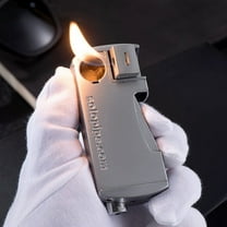 LACKUST Torch Butane Lighter,Inflatable Side Pressure Ignition Lighter,Windproof Adjustable Flame Lighters for Camping,Hiking,Survival Tactical,Silver