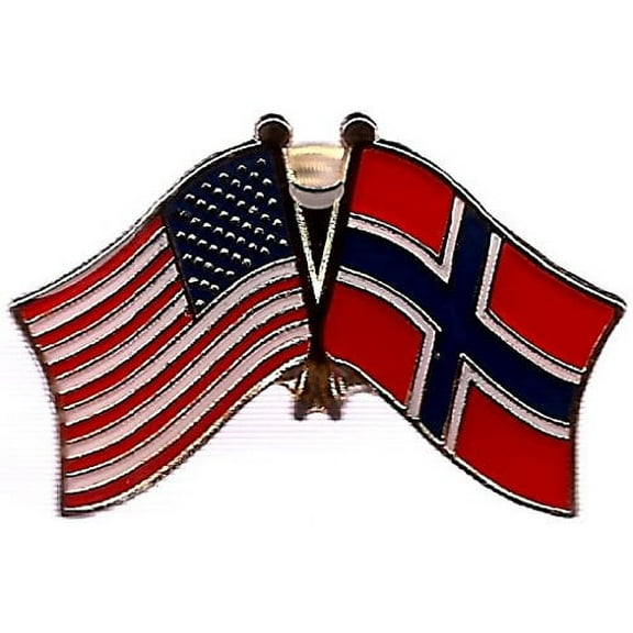 Pack of 50 Norway & US Crossed Double Flag Lapel Pins, Norweigan & American Friendship Pin Badge