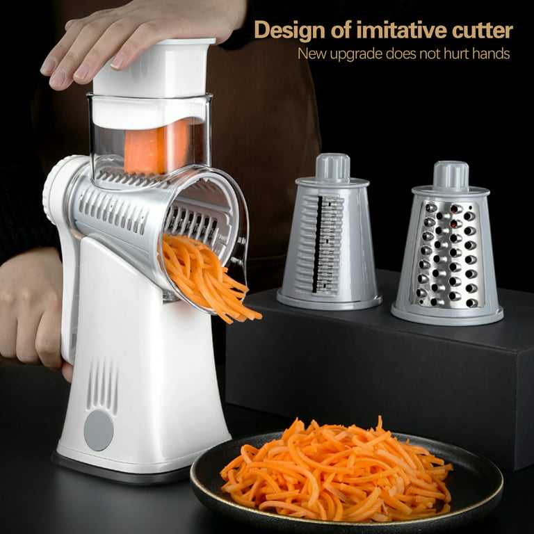 Rotary Cheese Grater, with 5 Stainless Steel Blade Manual Drum Grater  multifunctional Food Shredder Drum Grater Round Mandoline Hand Crank Salad