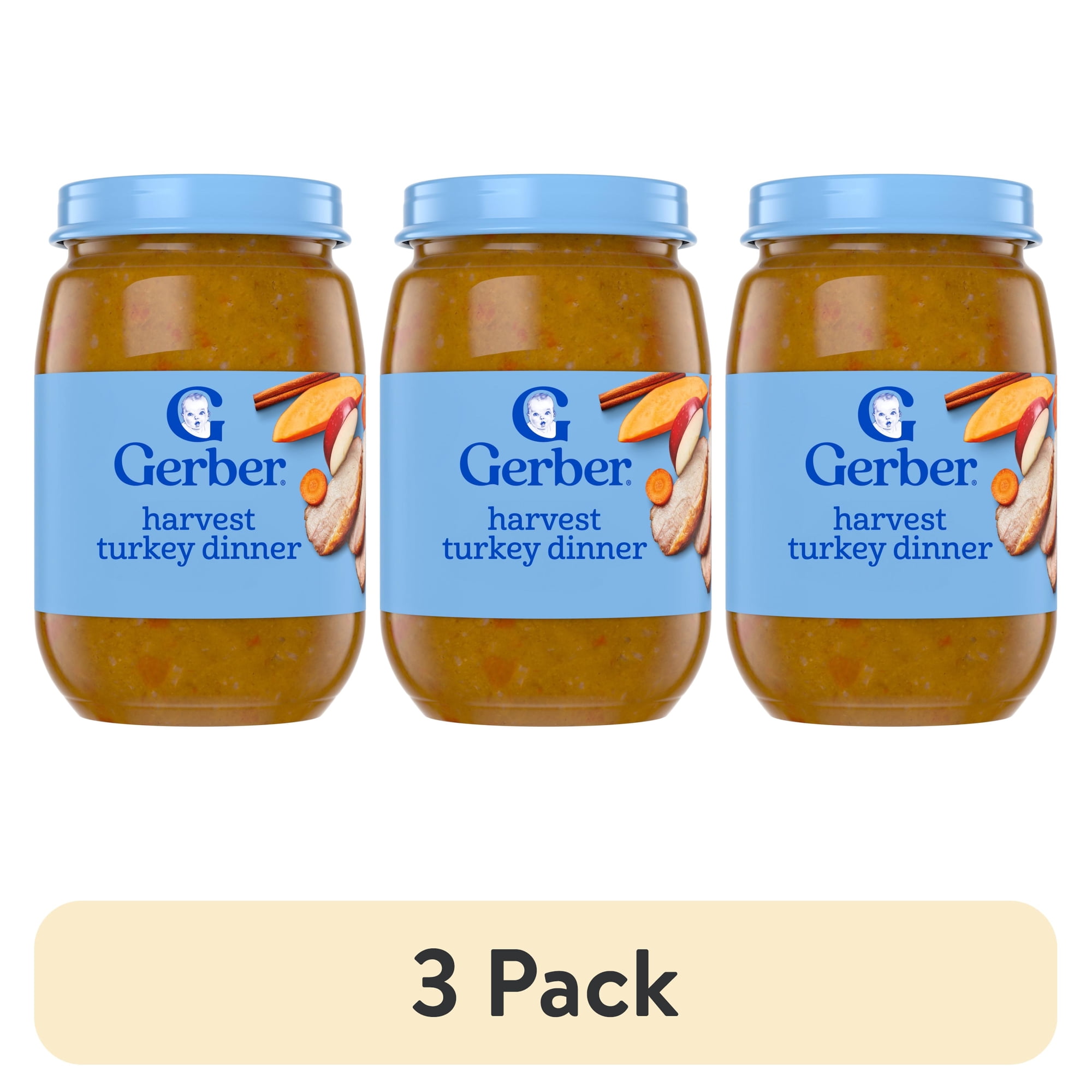 (3 pack) Gerber 3rd Foods Mealtime for Baby Baby Food, Harvest Turkey Dinner, 6 oz Jar