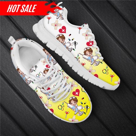 

Brand Design Custom Shoes Nursing Shoes for Women Cartoon Nurse Doctor Pattern Lace Up Outdoor Walk Sneaker Ladies Hospital Work