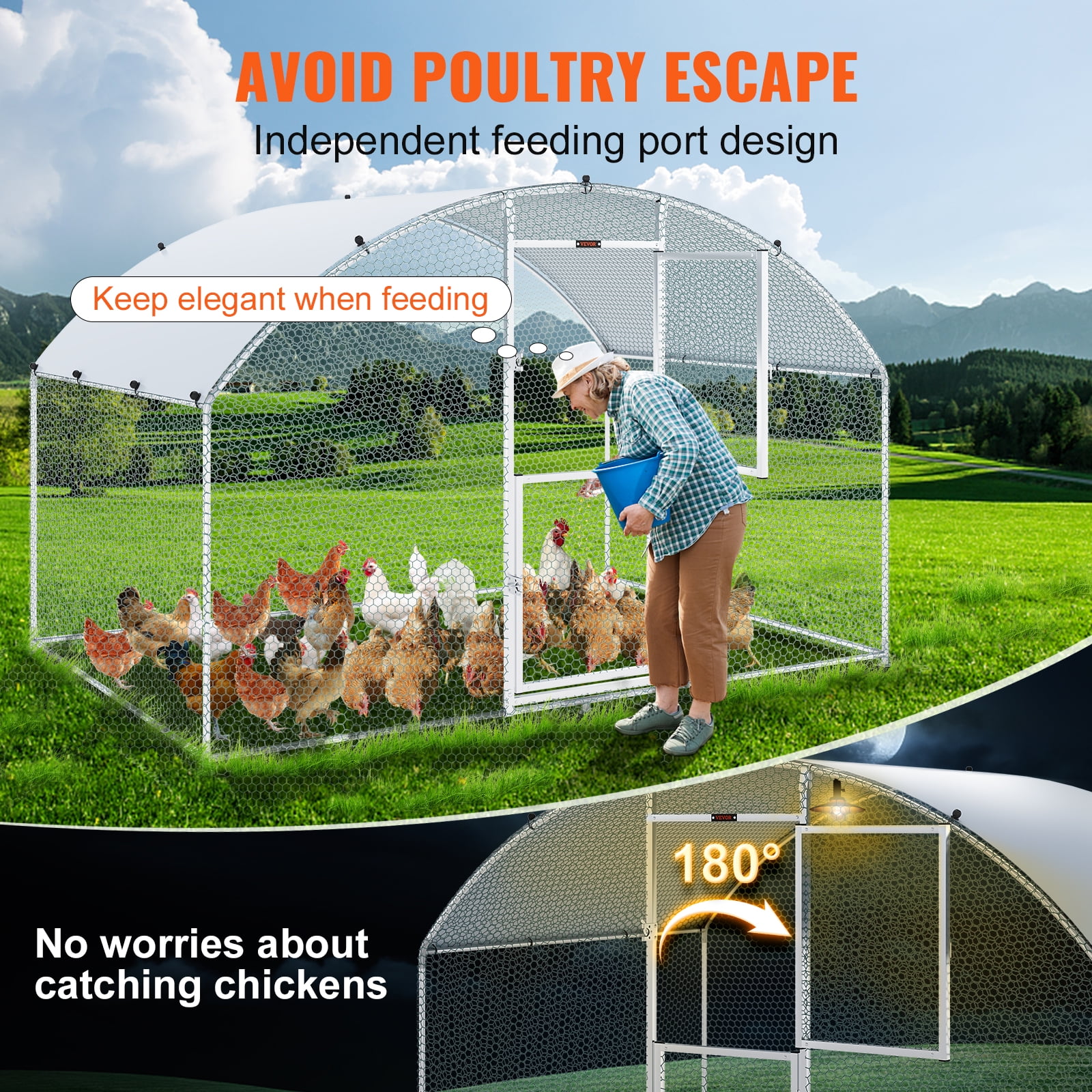 KFFKFF Chicken Coop Large Metal Chicken Cage House Waterproof Run Large Metal Chicken Coop Outdoor Walk in Chicken Coop Cage Backyard Farm Use 6.6x9.8x6.6 ft Dome Roof