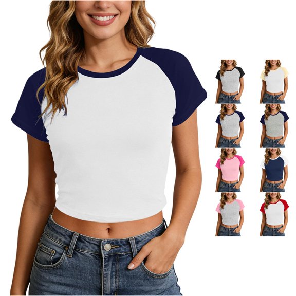 Zemara Womens T Shirts, Women's T-Shirts - Korean Style Fashion Tee for Everyday Casual Streetwear Pure Desire Top for Spring Summer Navy1 M
