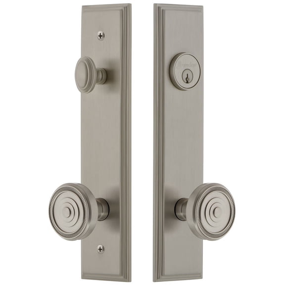 Grandeur Carr  Tall Plate Single Cylinder One Piece Knobset with Soleil Knob
