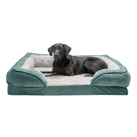 UPC: 0842229119770 | FurHaven Pet Products Velvet Waves Perfect Comfort Orthopedic Sofa-Style Pet Bed for Dogs & Cats – Celadon Green Jumbo