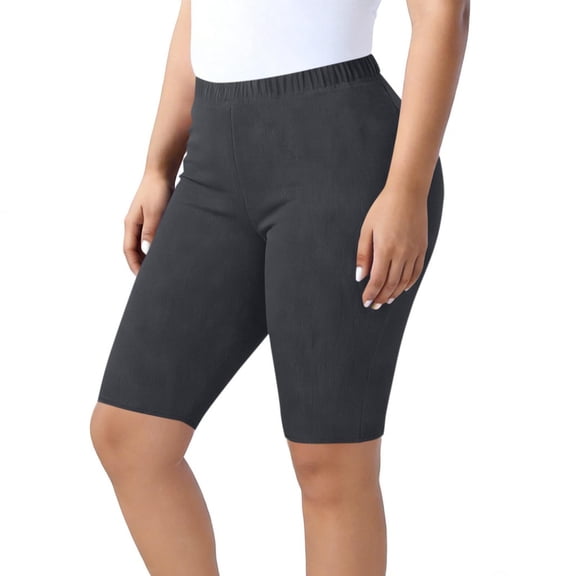 BRGZLK Womens Plus Size Five Quarter Shorts Stretch Elastic Waist Knee Length Ribbed Legging Summer Pull On Tummy Control Yoga Pants