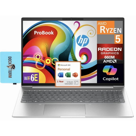 HP ProBook 465 Copilot  Business Laptop (AMD version ProBook 460) 16.0in IPS WUXGA Display (AMD Ryzen 5 7535U, 8GB DDR5, 1TB SSD, WiFi 6E, BT 5.3, Webcam, Win11Pro) w/Microsoft 365 Personal, DKZ Hub
