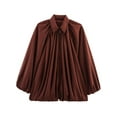 thumbnail image 3 of Women'S Puffy Bombers Jacket Oversized Street Casual Batwing Sleeve Lapel Pleated Shirt with Zipper Wine Red M, 3 of 7