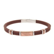 Arista Brown Rubber Men's Bracelet in Chocolate Plated Solid Stainless Steel, 8.5"