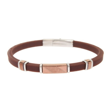 Arista Brown Rubber Men's Bracelet in Chocolate Plated Solid Stainless Steel, 8.5"