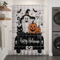 thumbnail image 2 of Halloween Shower Curtain - Water Repellent Fabric Shower Curtains Washable, Funny Ghost Pumpkins Black Cat Truck Wooden Decorative Polyester Cloth Bathroom Curtains Modern Bath Decor 36"x72", 2 of 8