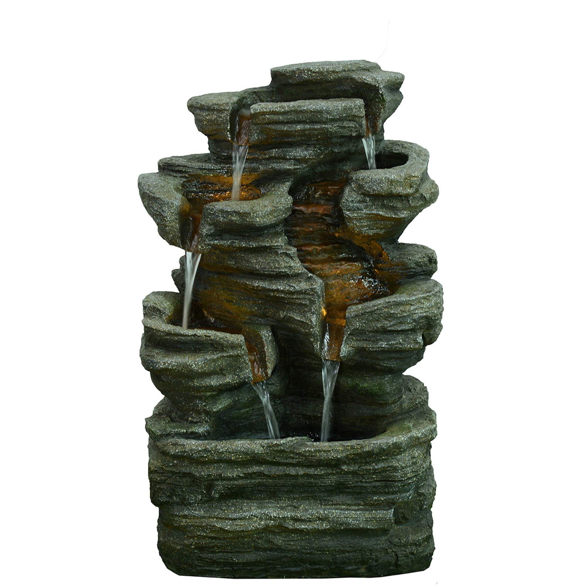 Multilevel LED Lighted Rock Outdoor Water Fountain - 24.5"