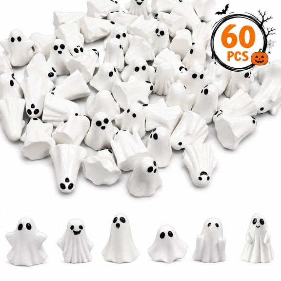 Mini Ghosts Figurines,Tiny Halloween Miniatures for Spooky Tiered Tray Decor,Home Tabletop Shelf Centerpieces,Party Favors Gift,60 Pcs