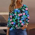 thumbnail image 7 of CYMMPU Women's Summer Fall Tunic Tops Vintage Swing Shirts Basic Tees Business Work Blouses Pleated Slanted Neck Floral Printed 3/4 Length Sleeve 2025 Clothes Green S, 7 of 7