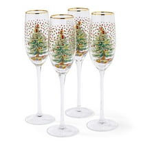 Spode Christmas Tree 8.45 Fl. Oz. Footed Champagne Flute (Set of 4), Polka Dot - Sparkling Wine Glasses for Holiday Celebrations - For Wedding Toasting Flutes & Prosecco Glasses