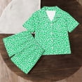 thumbnail image 6 of FAVIPT Pajamas Sets for Girls Summer Leopard Collared Short Sleeve T-Shirt and Shorts 2Pcs Pajama Button Down Loungewear Set Green,3-4Years, 6 of 7