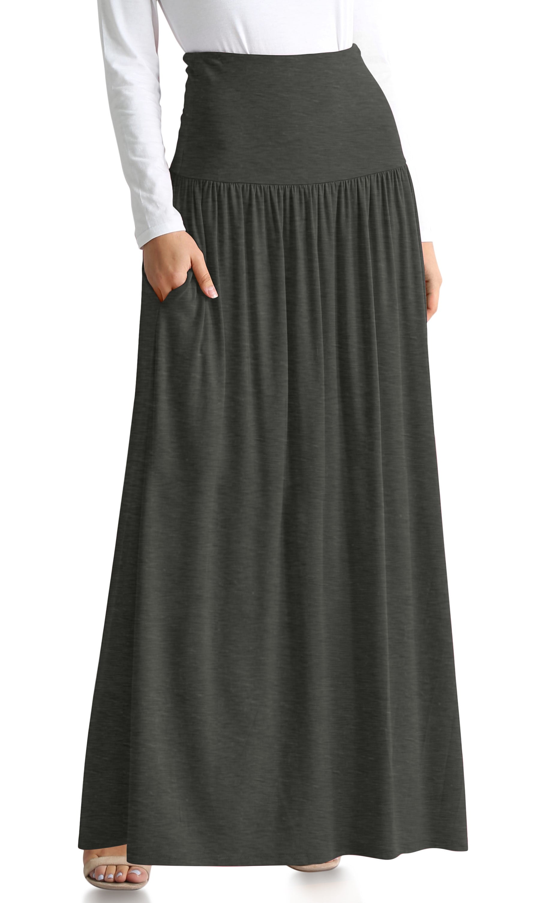 Simlu Womens Long Maxi Skirt with Pockets Reg and Plus Size