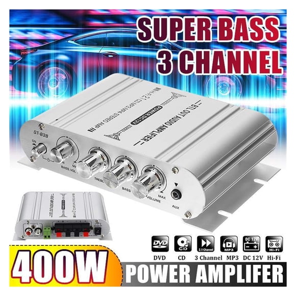 12V3A Power+Audio Cable ST-838 MINI Digital Hi-Fi Car Power Amplifier 2.1CH 40W 2x20W Digital Subwoofer Stereo BASS Audio Player ,Bluetooth 5.0
