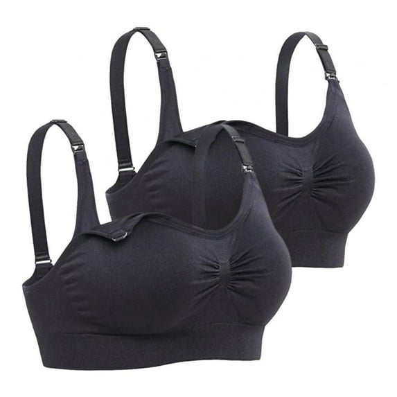 Xmarks Women's Maternity Pregnancy Seamless Breastfeeding Bras No Underwire Black 2pcs