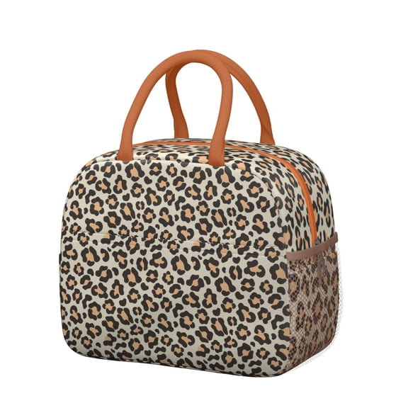 Cheetah Pattern Insulated Lunch Tote Reusable Thermal Cooler Bag with Romantic Tropical Design for Students and Outdoor Use
