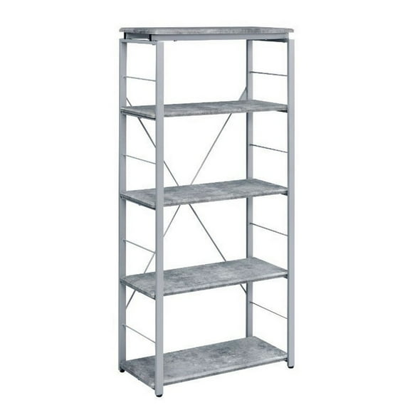 Benjara Industrial Bookshelf with 4 Shelves and Open Metal Frame, Silver and Gray