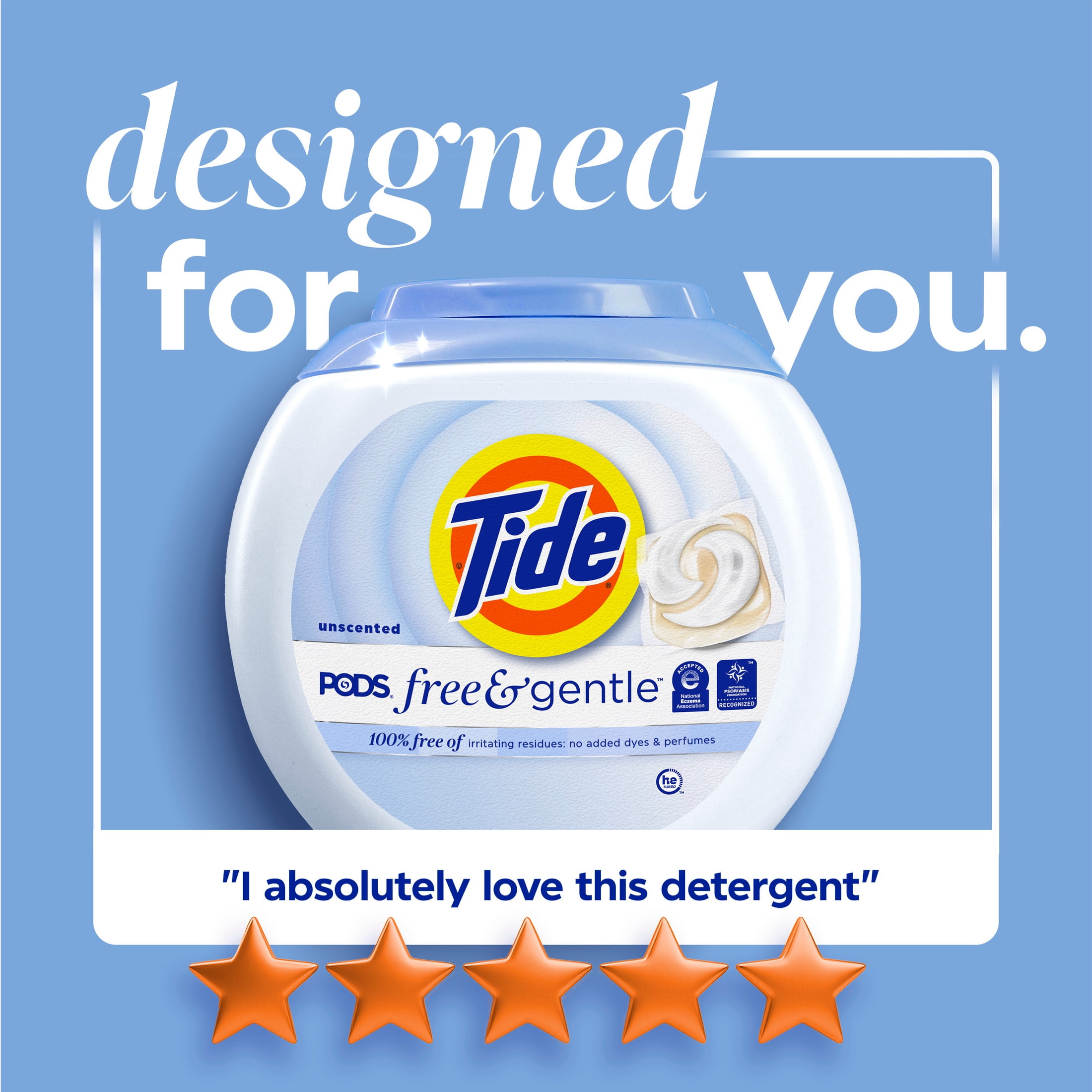 (4 pack) Tide PODS Free & Gentle laundry detergent, 102 ct, Trusted, gentle laundry detergent pods, 100% free of irritating residues: no added dyes and perfumes