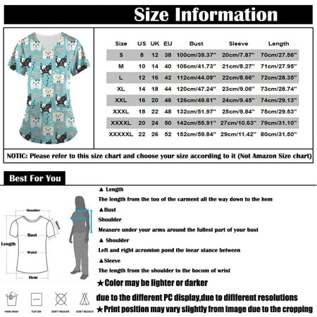 

KSCYKKKD Scrub Tops for Women Pocket V Neck Womens Casual Print Blouses Loose Fit Shirt Multicolor XL