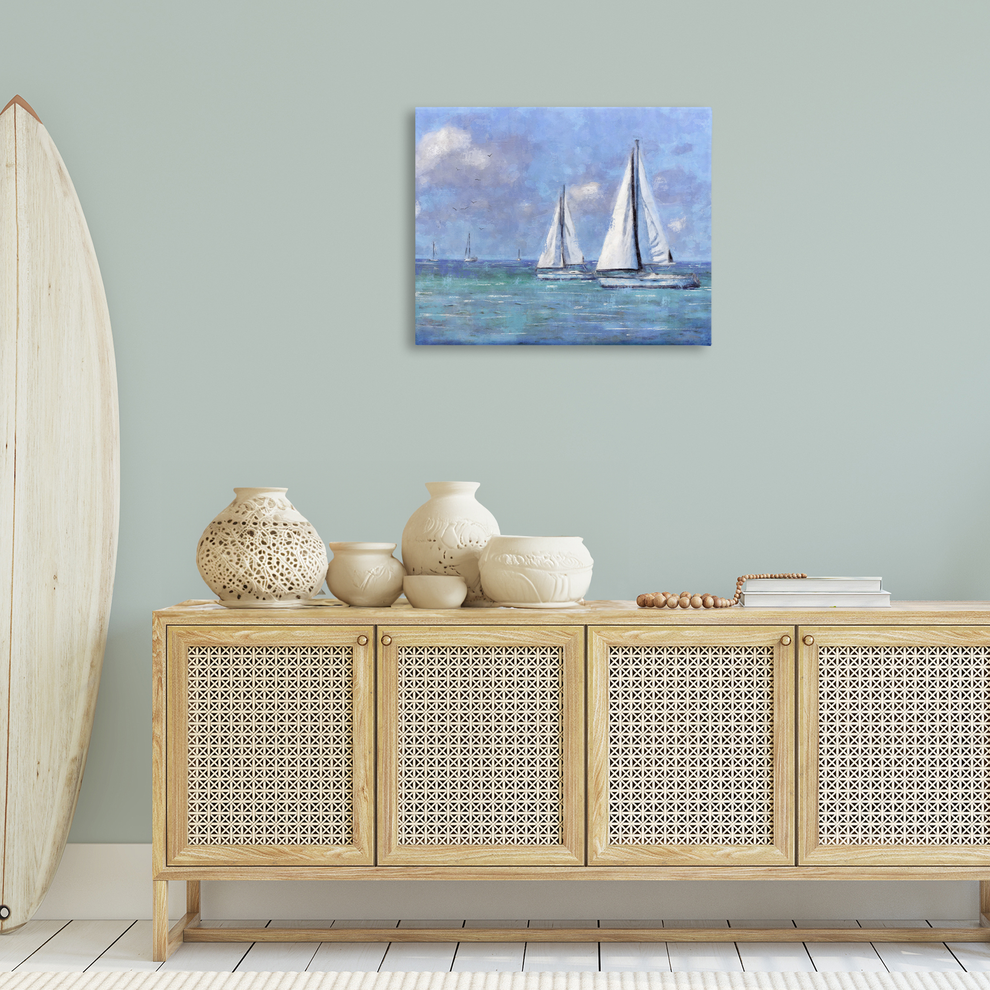 Stupell Industries Sailing Day Sailboats Landscape Painting Gallery Wrapped Canvas Art Print Wall Art, 30 x 24