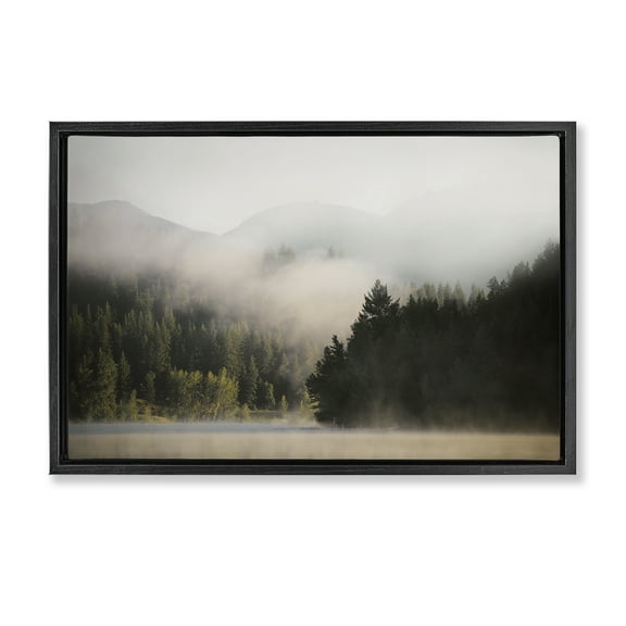 Stupell Industries Rolling Fog Woodland View Landscape & Nature Photography Black Floater Framed Canvas Art Print Wall Art, 25 x 17