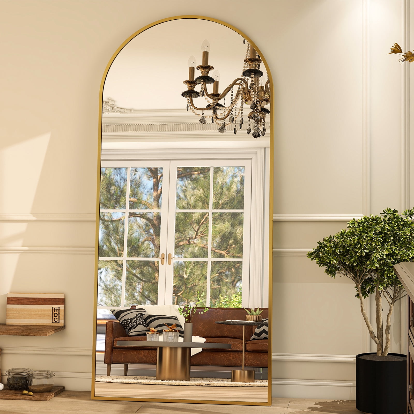 Puremirror 67"x30" Arched Floor Mirror Full Length Mirror Full Body Standing Mirror, Gold