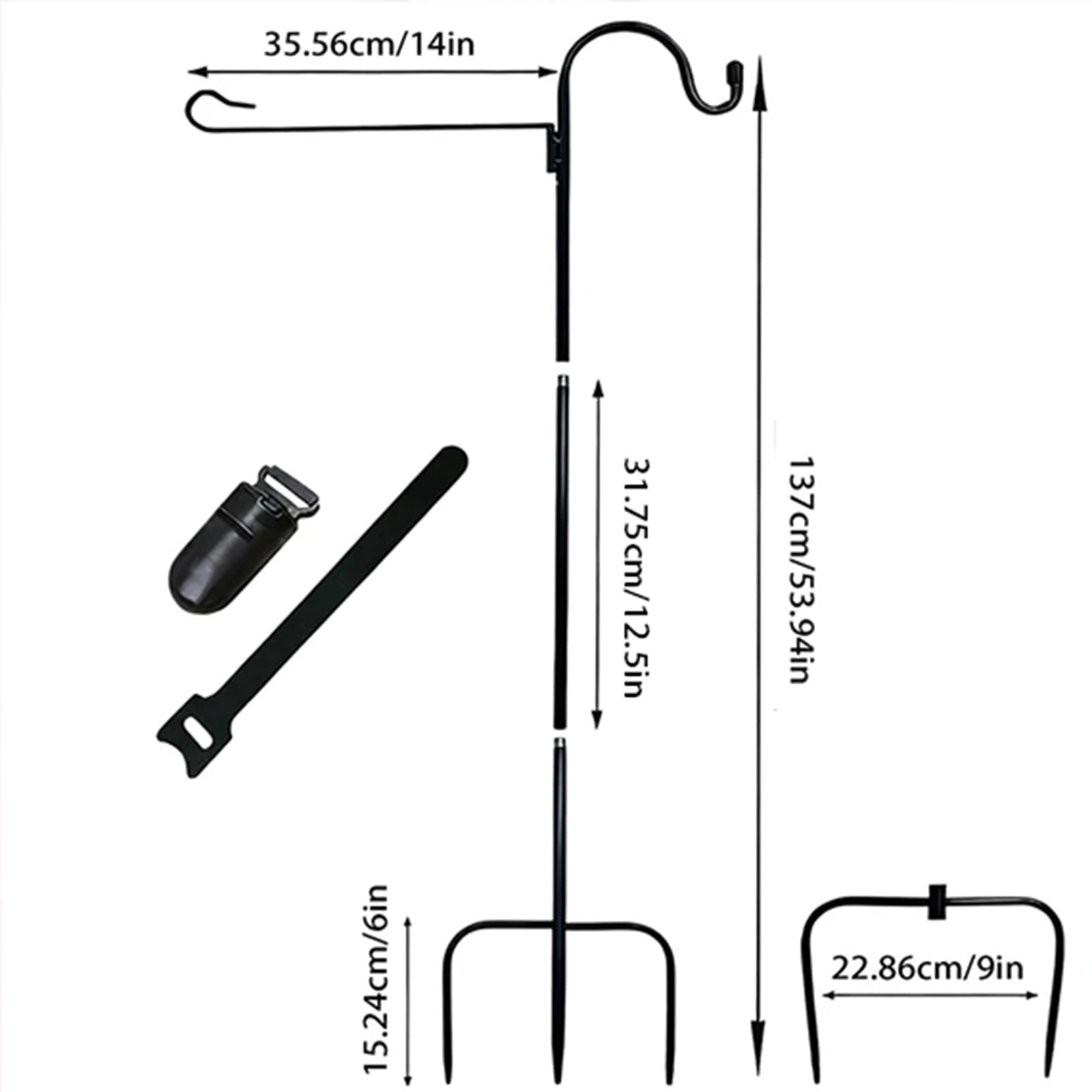 Heavy Duty Garden Pole Stand Holder with Secure Tiger Clip and Stoppers for Outdoor Bird Feeders and Seasonal Decorations